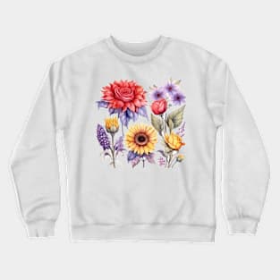 Anemones Sunflower Lavender Watercolor Crewneck Sweatshirt